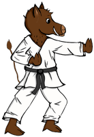 Vereinsmaskottchen im Karate-Gi
